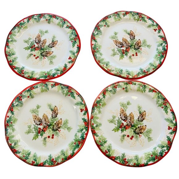 Southern Living Dillards Handcrafted Italy Christmas Dessert Plates Set of 4 - Picture 1 of 7
